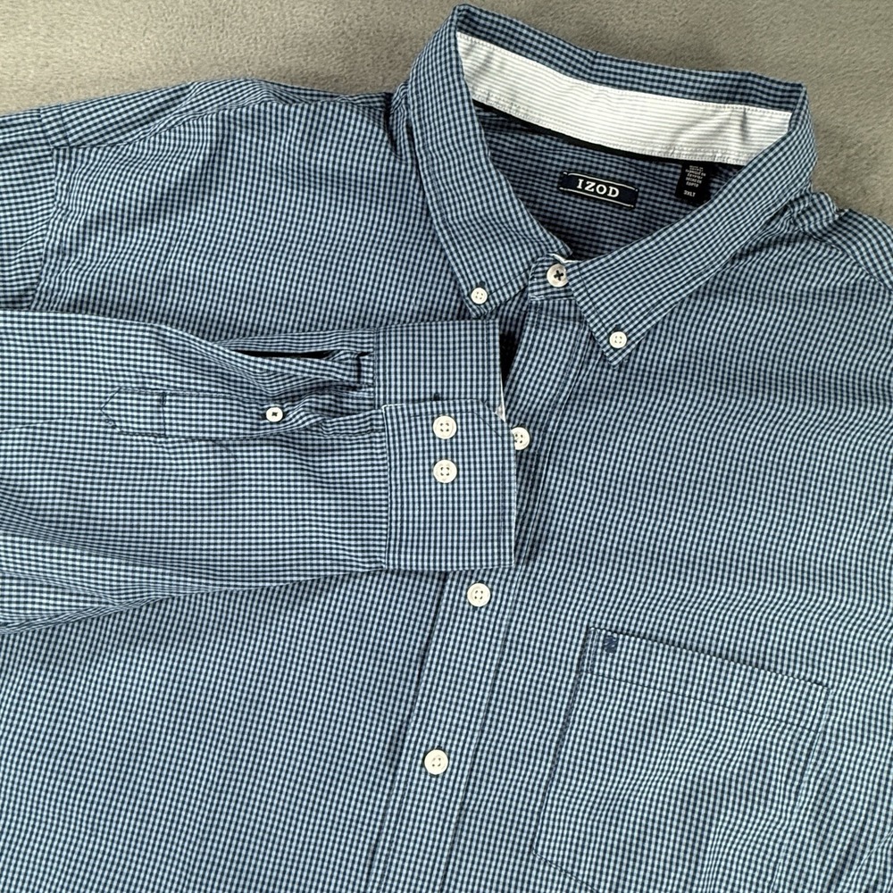 IZOD Mens 3XLT Big Tall Button Down Shirt Blue Plaid Long Sleeve Casual Dress